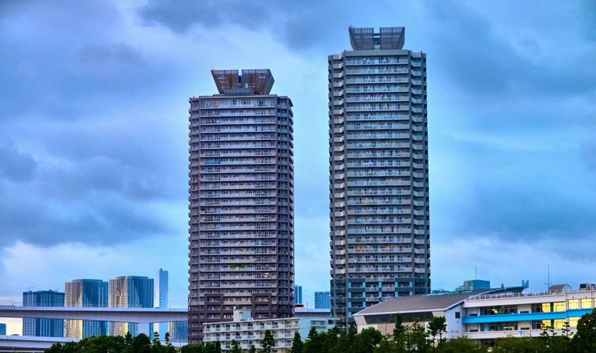 Tokyo residential building facade, concrete structure, urban environment