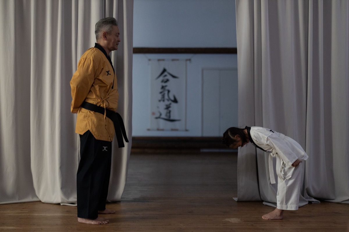 Respectful bowing gesture in a Japanese culture context