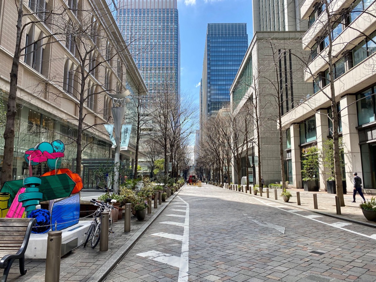 Tokyo street with art galleries and modern fashion